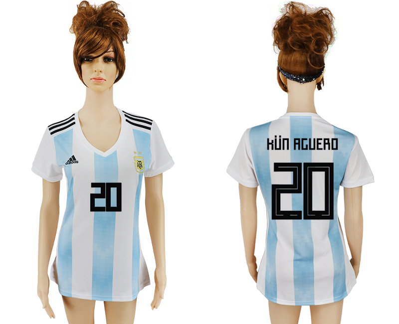 Maillot de femmes par cher Argentina #20 KUN AGUERO 2018 FIFA Wo